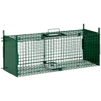 Outsunny Trampa para Animales Vivos 80x25x30 cm Jaula Trampa para Ratas con 2 Puertas Asa y Marco de Acero para Ratones Roedores Verde Oscuro(m-12)