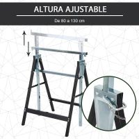 HOMCOM Set de 2 Caballetes Metálicos Plegables con Altura Ajustable Caballetes de Sierra de Acero 68x58x80-130 cm Negro(m-4)