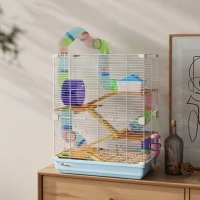 PawHut Gabbia per Criceti a 5 Livelli con Tubi, Ruota, Scale, Casetta e Bottiglia, in Metallo, PP e PS, 46x30x58 cm(m-10)