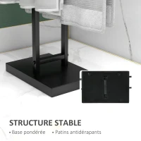 HOMCOM Porte-serviettes sur pied autoportant 2 niveaux en métal pour la salle de bain, dim. 50l x 18,5P x 85H cm, noir(m-5)