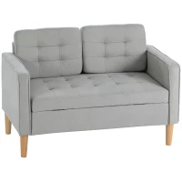 HOMCOM Sofá de 2 Lugares com Espaço de Armazenamento Pés de Madeira Encosto Capitonê 117x62x78 cm Cinzento Claro(m-1)