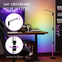 HOMCOM LED-Stehlampe, Standfußlampe mit Fernbedienung und verschiedenen Farben, Timer, App, Musik-Synchronisation, Dunkelgrau(m-8)