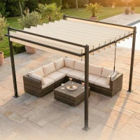 Outsunny Pérgola de Jardim 3x3,8 m com Toldo Corrediço Ajustável a 90° Manivela, Estrutura de Alumínio e Aço UPF50+ Bege(m-8)