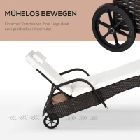 Outsunny Gartenliege mit Auflage, verstellbare Rückenlehne, Metallgestell, Polyrattan, braun+creme, 200 x 73 x 103 cm(m-7)