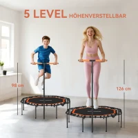 SPORTNOW Fitness-Trampolin, Trainingstrampolin mit verstellbarem Haltegriff, stabil und leise, für drinnen, Stahl, Orange(m-4)