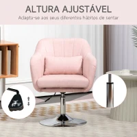 HOMCOM Cadeirão Giratório 360° para Sala de Estar com Altura Ajustável, Encosto Envolvente, Apoios de Braços e Almofada, 60x60x79-91 cm, Rosa(m-4)