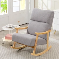 HOMCOM Poltrona Baloiço Moderna em Borrego com Apoio para os Braços de Madeira de Faia Poltrona de Amamentação 65x90x98 cm Cinza(m-10)
