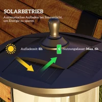 Outsunny Solar-Außenleuchte, LED, Automatikbetrieb, wetterfest, 6h Leuchtdauer, 17B x 17T x 127Hcm, Schwarz(m-4)