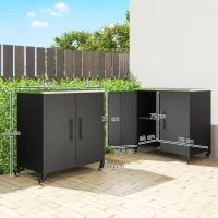 Outsunny Gartenschrank mit Pflanztisch Geräteschuppen mit Edelstahl Arbeitsplatte abnehmbar Regal magnetisch Doppeltür Rolle(m-3)
