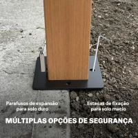 Outsunny Pérgola para Jardim 3x3,6 m com Telhado Duplo Paredes de Rede UPF50+ Estrutura Metálica Creme e Teca(m-7)