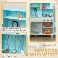 AIYAPLAY Cozinha de Madeira para Crianças com Sons Fogão Forno Micro-Ondas Máquina de Gelo e Acessórios 90x33,3x91,6 cm Azul(m-8)