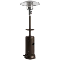 Outsunny Gas Patio Heater with Table Tray, 13 kW Portable Propane Outdoor Heater with Piezo Ignition, Tip-over Protection, Brown(m-1)