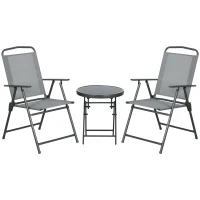 Outsunny Set de Grădină 3 Piese cu 2 Scaune 53.5x64x93 cm și Măsuță de Cafea Ø45x50 cm, din Metal, Gri Deschis(m-1)