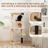 PawHut Arranhador para Gatos Grande Altura 132 cm com Plataformas Postes com Escova Bolas Suspensas e Almofadas para Arranhar Bege(m-5)