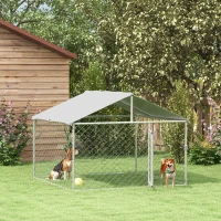 PawHut Canil de Exterior para Cães Médios Gaiola para Cães com Fechadura Toldo Impermeável e Anti-UV 200x200x150 cm Prata(m-10)