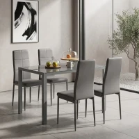 HOMCOM Conjunto de Sala de Jantar 5 Peças com Mesa Retangular de Vidro Temperado e 4 Cadeiras em PU Cinzento(m-7)