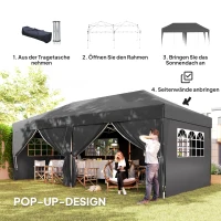 Outsunny Pavillon ca. 6x3m Stabil Winterfest Pop-up Faltpavillon mit Fenster Reißverschlusstür Seitenteilen UV Schutz(m-4)