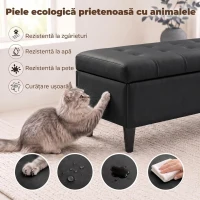 HOMCOM Bancă cu depozitare 136 L, taburet cu ladă 110x41x42 cm, piele ecologică pet-friendly, negru(m-4)