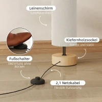 HOMCOM Stehlampe Wohnzimmer Stehleuchte mit Lampenschirm aus Leinen, Fußschalter(m-5)