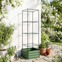 Outsunny Jardinière avec treillis ajustable, bac à fleurs avec cage à tomates acier galvanisé 61 x 61 x 187 cm vert(m-2)