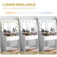 HOMCOM Masă de Machiaj cu Oglindă și 10 Lumini LED Reglabile, 2 Sertare și 3 Compartimente, 80x40x135 cm, Alb(m-4)