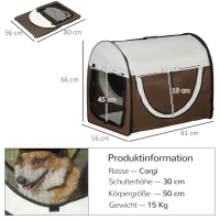 PawHut Hundebox faltbare Hundetransportbox Haustierrucksack mit Kissen Reisetasche Transportbox für Tier wasserdicht Oxfordstoff Kaffee 81 x 56 x 66 cm(m-3)