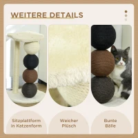 PawHut Kratzsäule für Katzen, Katzenkratzbaum Kratzbaum mit Plattform, Kratzstamm mit 2 Sisalpfosten und 4 Sisalbällen, Katzenkratzer Spielzeug, 38 x 38 x 64 cm(m-6)