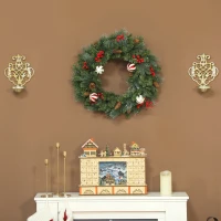 HOMCOM Ghirlandă de Crăciun de 60 cm cu 146 ramuri cu zăpadă artificială, conuri, fructe de pădure și globuri, verde(m-2)