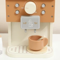 AIYAPLAY Set Mașină de Cafea din Lemn pentru Copii de la 3 Ani cu Accesorii, Maro(m-9)
