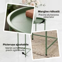 Outsunny Masă de grădină cu tavă detașabilă și picioare pliabile din oțel, Ø46x50 cm, verde(m-6)