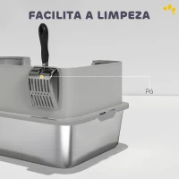 PawHut Caixa de Areia para Gatos em Aço Inoxidável XL Caixa de Areia para Gatos com Borda Alta e Pá 60x40x29,5 cm Cinzento(m-8)