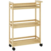 HOMCOM Carrinho para Casa de Banho de Bambu com 3 Níveis Carrinho de Arrumação para Casa de Banho Cozinha 55x20x75 cm Madeira(m-1)