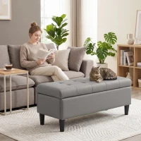 HOMCOM Banco Baú 136L Puff Baú Apoio de Pés Grande 110x41x42cm, Pele Sintética Adequada para Animais Cinza(m-5)