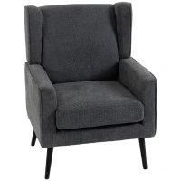 HOMCOM Poltrona para Quarto em Chenille Estilo Moderno de Meados do Século com Pernas em Madeira de Seringueira, Cinza Escuro(m-7)