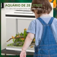 PawHut Aquário de Cristal de 28L Aquário Pequeno com Sistema de Filtração Iluminação LED e Bomba de Água 38x26x39,5 cm Branco(m-7)