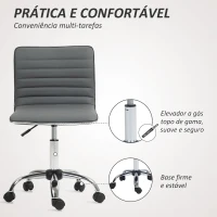 HOMCOM Cadeira de Escritório sem Apoio para os Braços Cadeira de Escritório Giratória com Altura Ajustável 48x52x78-90 cm Cinza(m-6)