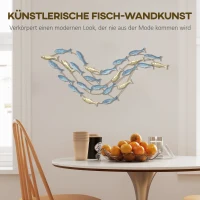 HOMCOM Wandkunst aus Metall, Fischdesign, rostbeständig, moderner Stil, elegant, Hellblau(m-4)