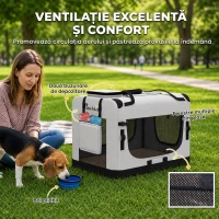 PawHut Transportor Moale Pliabil pentru Câini Mici și Medii, cu Bol, din Țesătură Oxford, Gri Deschis(m-7)