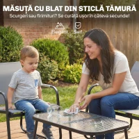 Outsunny Set de Grădină 4 Piese, Canapea cu 2 Locuri, 2 Fotolii, Măsuță din Sticlă Temperată, Gri(m-6)