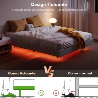 HOMCOM Cama 160x200 cm com Luzes LED Estofada em Linho Ripas de Madeira Silenciosa Fácil de Montar Cinzento(m-4)