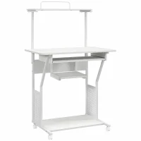 HOMCOM Secretária para Computador com Rodas, Bandeja para Teclado, Suporte para CPU e Prateleiras 80x50x130 cm Branco(m-1)