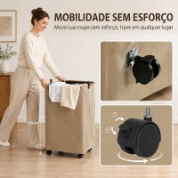 HOMCOM Cesto de Roupa Suja com Tampa e Rodas, 50L, Dobrável com Bolsa com Cordão Removível, 40x30x65 cm, Castanho(m-4)