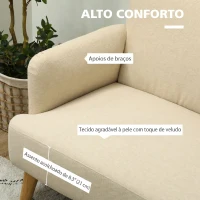 HOMCOM Sofá de 2 Lugares 140 cm em Veludo com Pés de Madeira de Seringueira para Sala de Estar Branco(m-4)