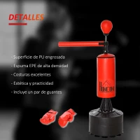 HOMCOM Saco de Boxeo de Pie con Bola de Velocidad y Barra Giratoria de 360° 88x48x155-205 cm Negro y Rojo(m-5)