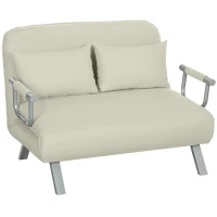 HOMCOM Sofá Cama de 2 Lugares Estofado em Camurça Sintética com Encosto Ajustável em 5 Níveis e 2 Almofadas 111x80x78 cm Bege(m-1)