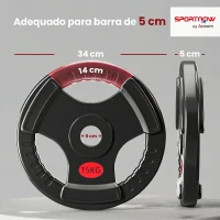SPORTNOW Discos de Pesos com Orifício de Ø50 mm 2 Discos de 15 kg com Triplo Aperto para Halteres e Barras Ø34x5 cm Preto(m-3)