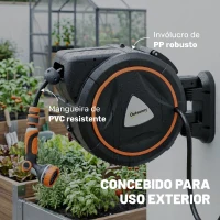 Outsunny Carretel de Mangueira Retrátil 23+2 m com 12 Modos de Pulverização Bloqueio Automático Retração Controlada Suporte Laranja(m-8)