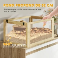PawHut Cage Hamster Rongeur à 3 Niveaux, Fond Amovible, Cabane, Balançoire, 60x40x75cm, Finition Bois Naturel(m-5)