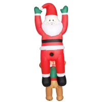 Outsunny Aufblasbare Weihnachtsdeko, Aufblasbarer Weihnachtsmann mit Hund mit LED-Lichtern, 68x82x214 cm, Rot(m-12)