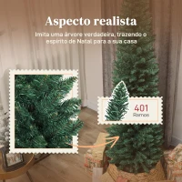 HOMCOM Árvore de Natal Slim 210 cm Árvore de Natal Artificial com 401 Ramos Suporte Metálico Decoração para Interior Verde(m-5)